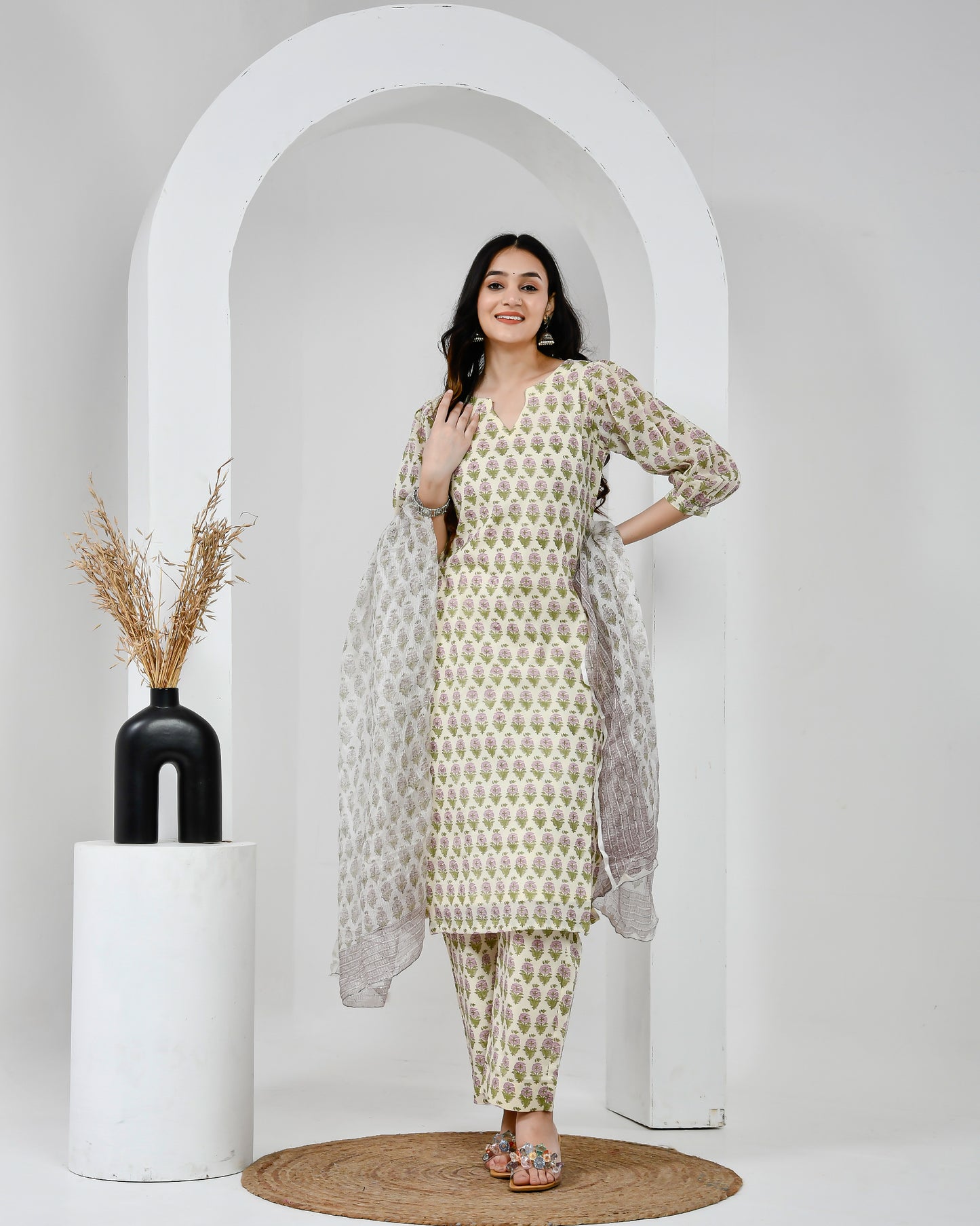 Printed Cotton Suit Set with Dupatta