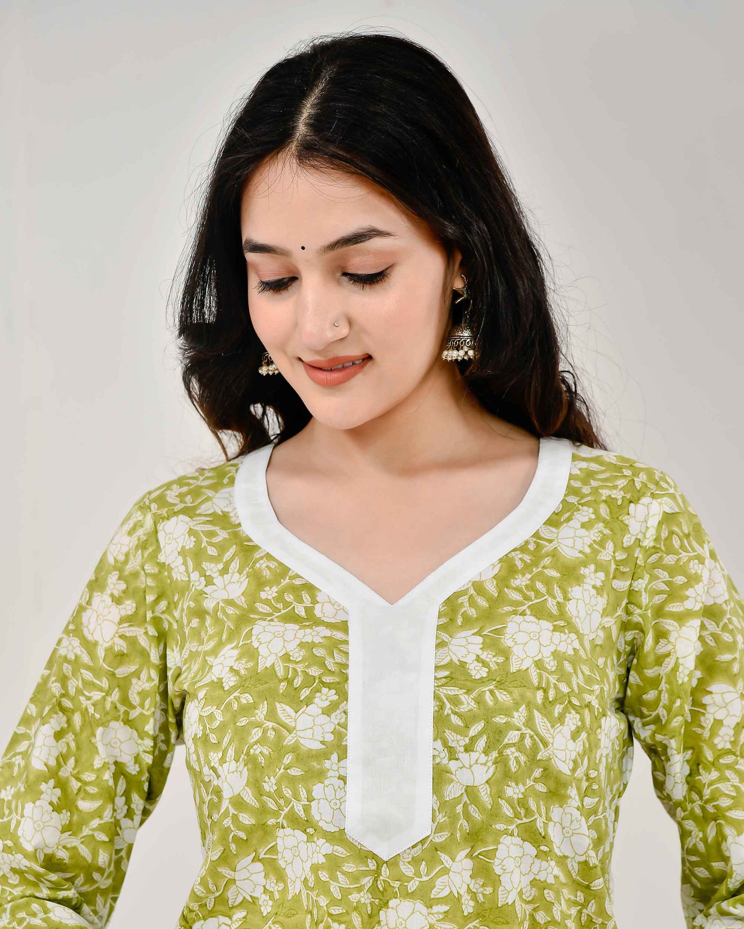Noor Green & White Block Printed Cotton Cord Set