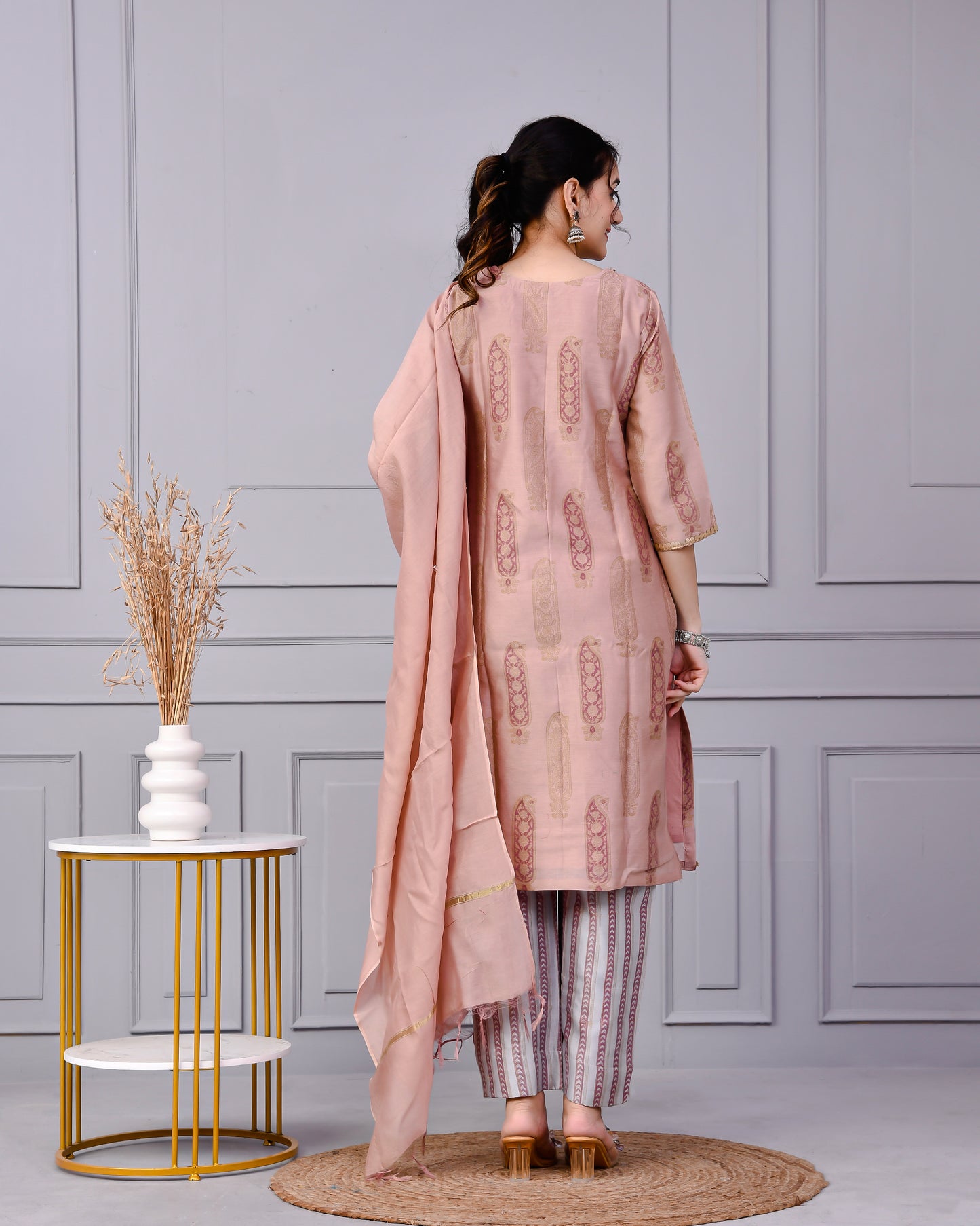 Zehra Zari Onion Cotton Suit Set with Chenderi Dupatta