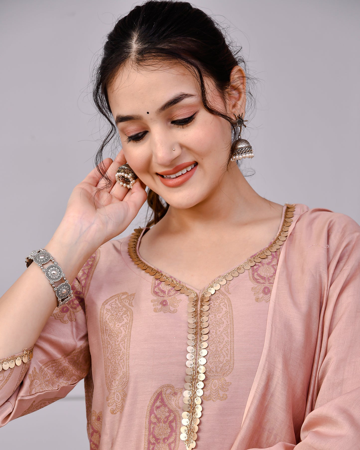 Zehra Zari Onion Cotton Suit Set with Chenderi Dupatta