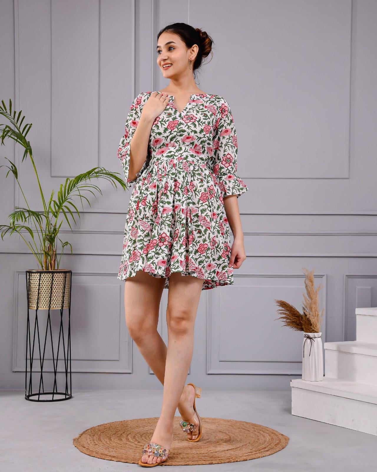 Printed Cotton Mini Dress