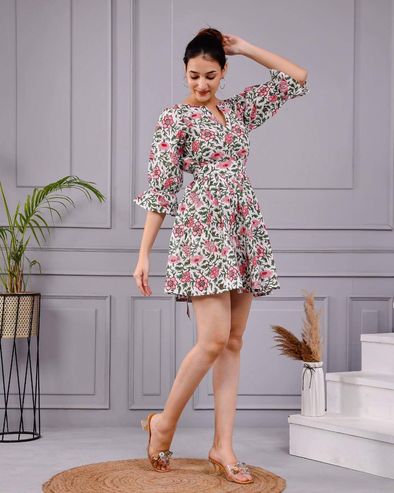Printed Cotton Mini Dress