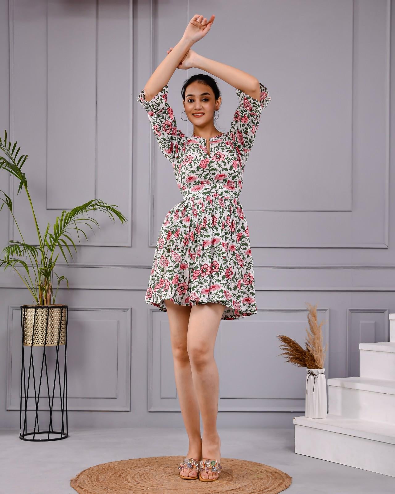 Printed Cotton Mini Dress