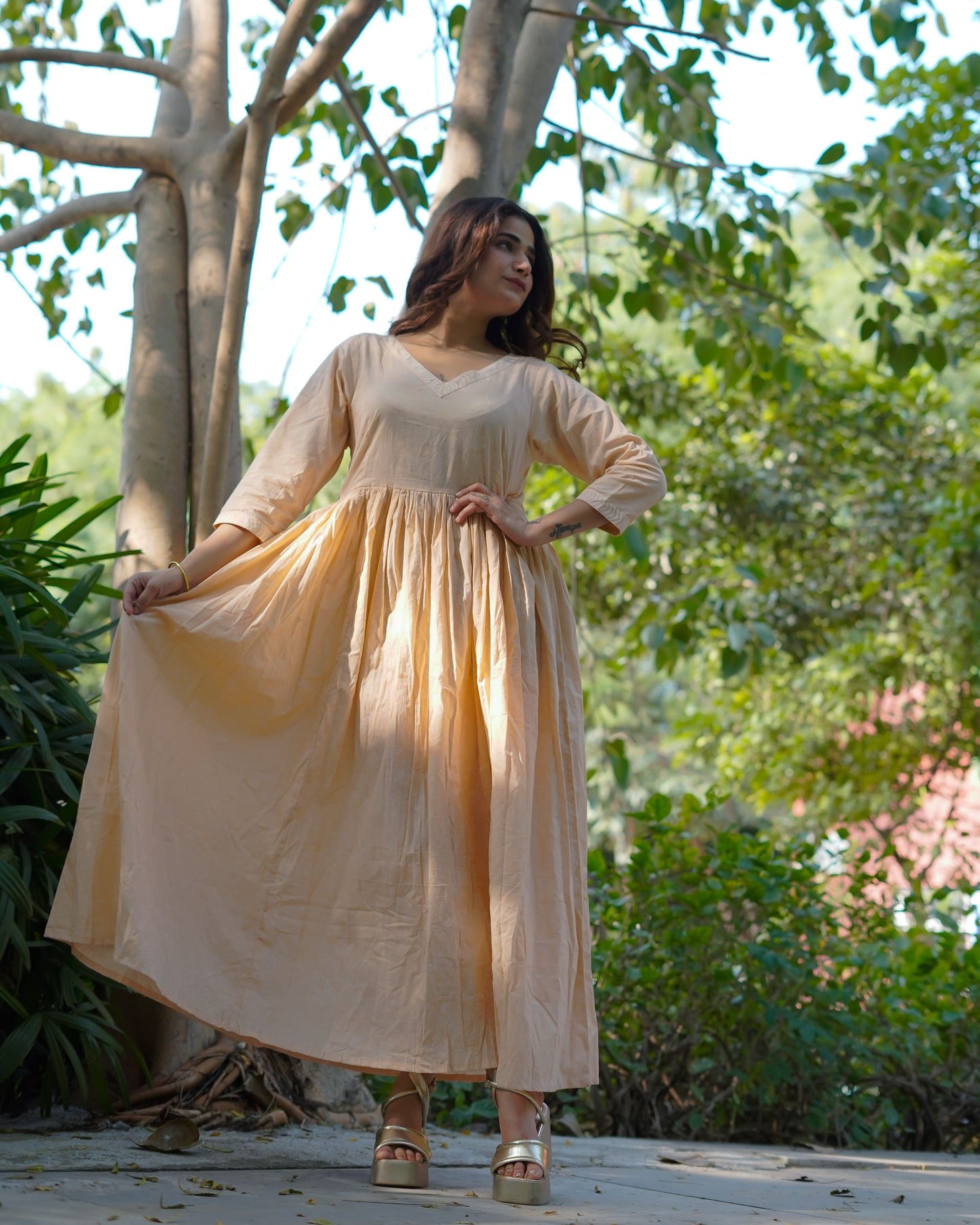 Avantika Handblock Khari Print Elegance Cotton Dress | Flared Traditional Outfit