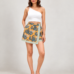 Yellow Floral Printed Wrap Skort