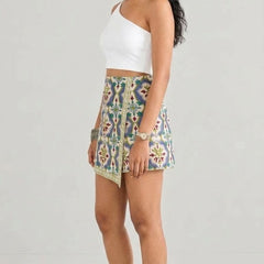Multicolor Geometric Printed Wrap Skort