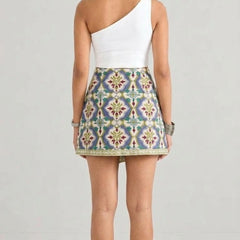 Multicolor Geometric Printed Wrap Skort