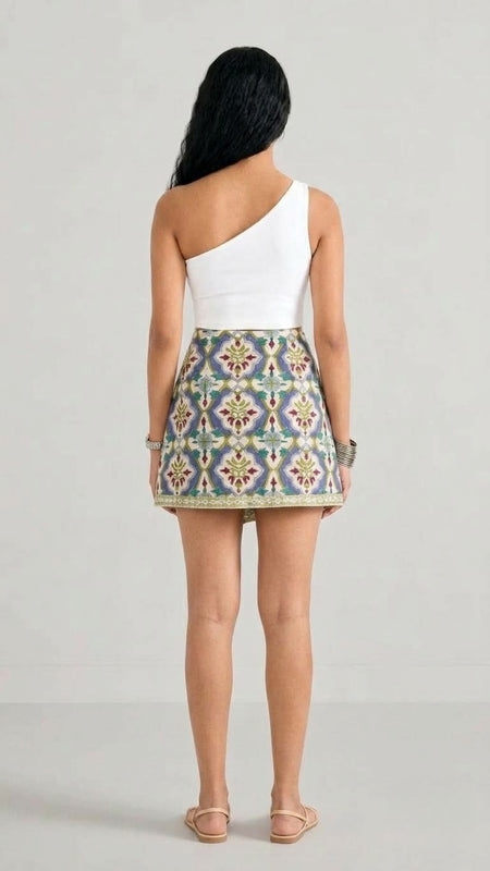 Multicolor Geometric Printed Wrap Skort