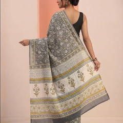 Mandira Grey Floral Cotton Saree