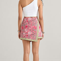 Rose Pink Floral Printed Wrap Skort