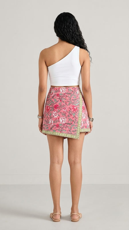 Rose Pink Floral Printed Wrap Skort