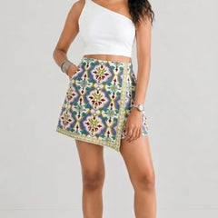 Multicolor Geometric Printed Wrap Skort