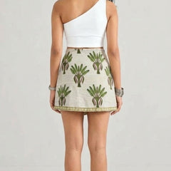 Hand Block Printed Palm Motif Wrap Skort