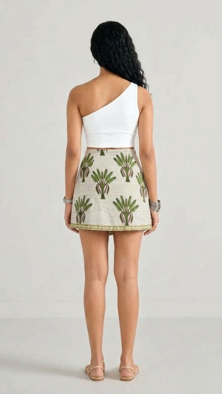 Hand Block Printed Palm Motif Wrap Skort