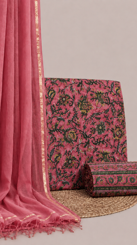 Rose Yellow Printed Cotton Fabric for Suits, Kurtis, Co-Ord Sets, Dresses & Ethnic Wear.
