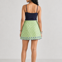 Blue Green Zig Zag Embroidery Skort
