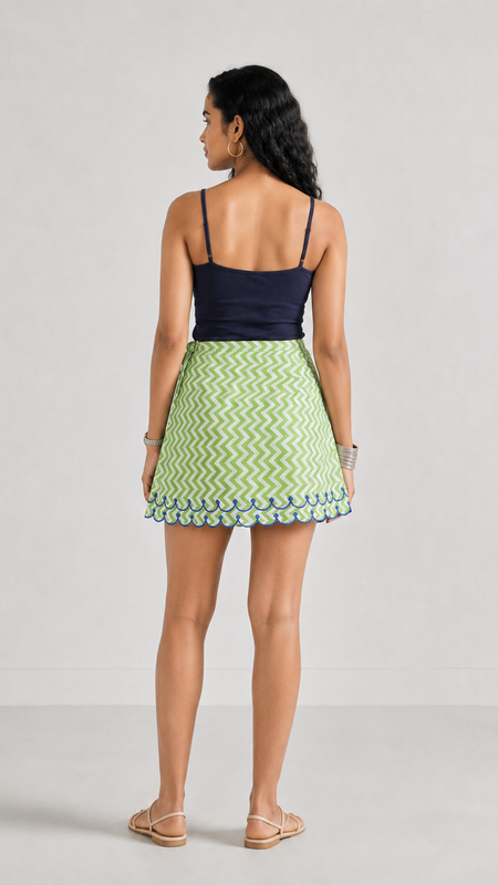 Blue Green Zig Zag Embroidery Skort