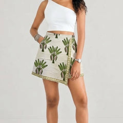 Hand Block Printed Palm Motif Wrap Skort