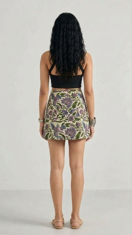 Floral Hand Block Printed Wrap Skort