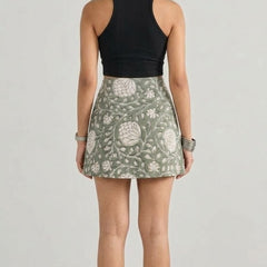Sage Green Floral Printed Wrap Skort