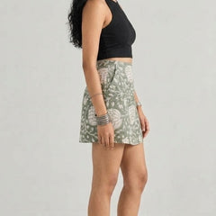 Sage Green Floral Printed Wrap Skort