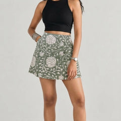 Sage Green Floral Printed Wrap Skort