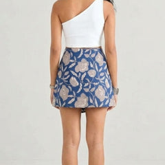 Blue Floral Printed Wrap Skort