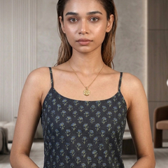 Black Floral Cotton Camisole Top for Women | Lace-Up Back Sleeveless Top