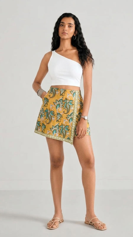 Mustard Yellow Paisley Printed Wrap