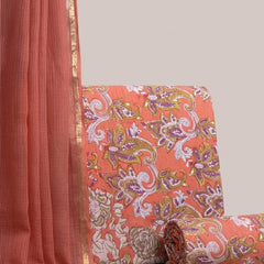 Peach Orange Printed Cotton Fabric for Suits, Kurtis, Co-Ord Sets, Dresses & Ethnic Wear.