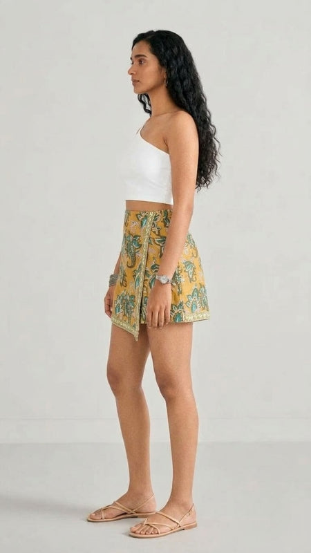 Mustard Yellow Paisley Printed Wrap