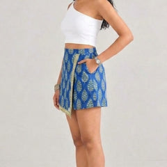 Peacock Motif Printed Wrap Skort