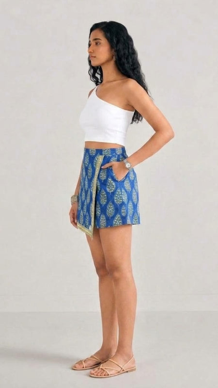 Peacock Motif Printed Wrap Skort