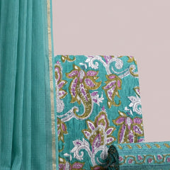 Sky Blue Printed Cotton Fabric for Suits, Kurtis, Co-Ord Sets, Dresses & Ethnic Wear.