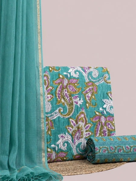 Sky Blue Printed Cotton Fabric for Suits, Kurtis, Co-Ord Sets, Dresses & Ethnic Wear.