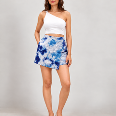Blue Tie Dye Printed Wrap Skort