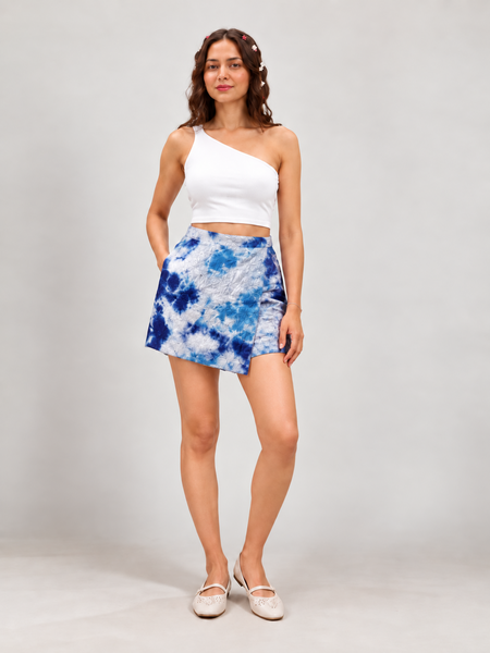 Blue Tie Dye Printed Wrap Skort