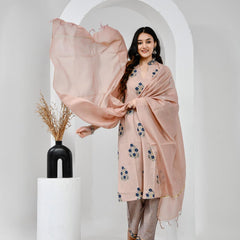 Chhaape Neela Coffee Cotton Suit Set with Chanderi Dupatta