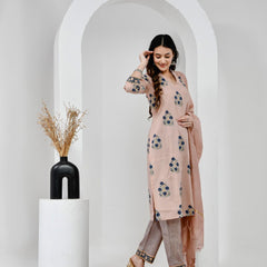 Chhaape Neela Coffee Cotton Suit Set with Chanderi Dupatta