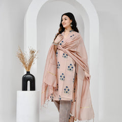 Chhaape Neela Coffee Cotton Suit Set with Chanderi Dupatta