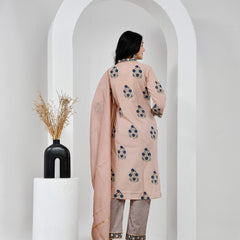 Chhaape Neela Coffee Cotton Suit Set with Chanderi Dupatta