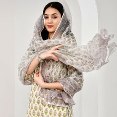 Suhana Printed Cream Cotton Suit Set with Kota Doriya Dupatta