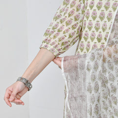 Suhana Printed Cream Cotton Suit Set with Kota Doriya Dupatta