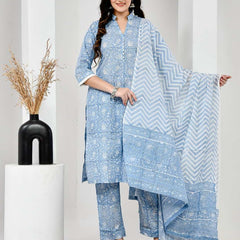 Gul Bahar Sky Blue Cotton Suit Set with Mulmul Dupatta