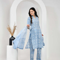 Gul Bahar Sky Blue Cotton Suit Set with Mulmul Dupatta