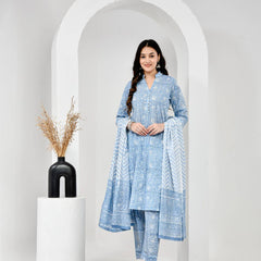Gul Bahar Sky Blue Cotton Suit Set with Mulmul Dupatta