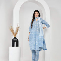Gul Bahar Sky Blue Cotton Suit Set with Mulmul Dupatta