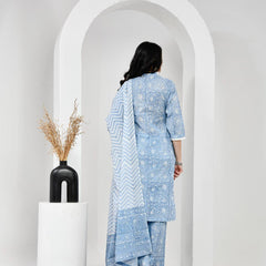 Gul Bahar Sky Blue Cotton Suit Set with Mulmul Dupatta