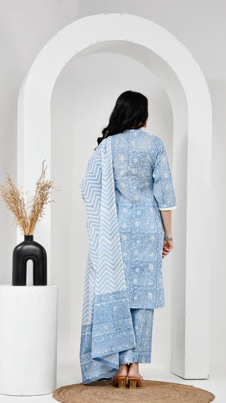 Gul Bahar Sky Blue Cotton Suit Set with Mulmul Dupatta
