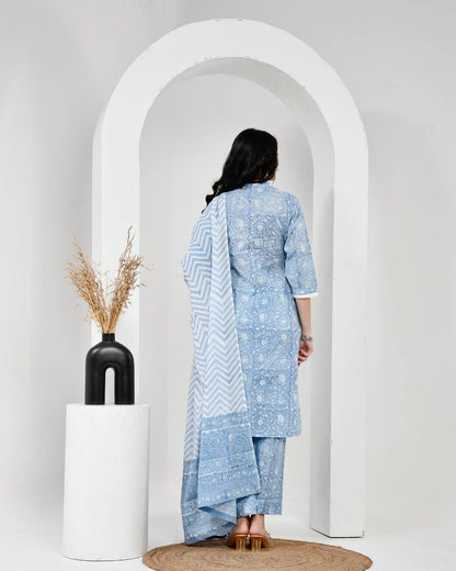 Gul Bahar Sky Blue Cotton Suit Set with Mulmul Dupatta
